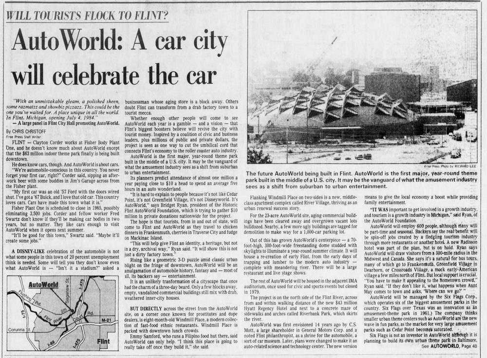 AutoWorld (Six Flags AutoWorld) - July 1983 Article Free Press (newer photo)
